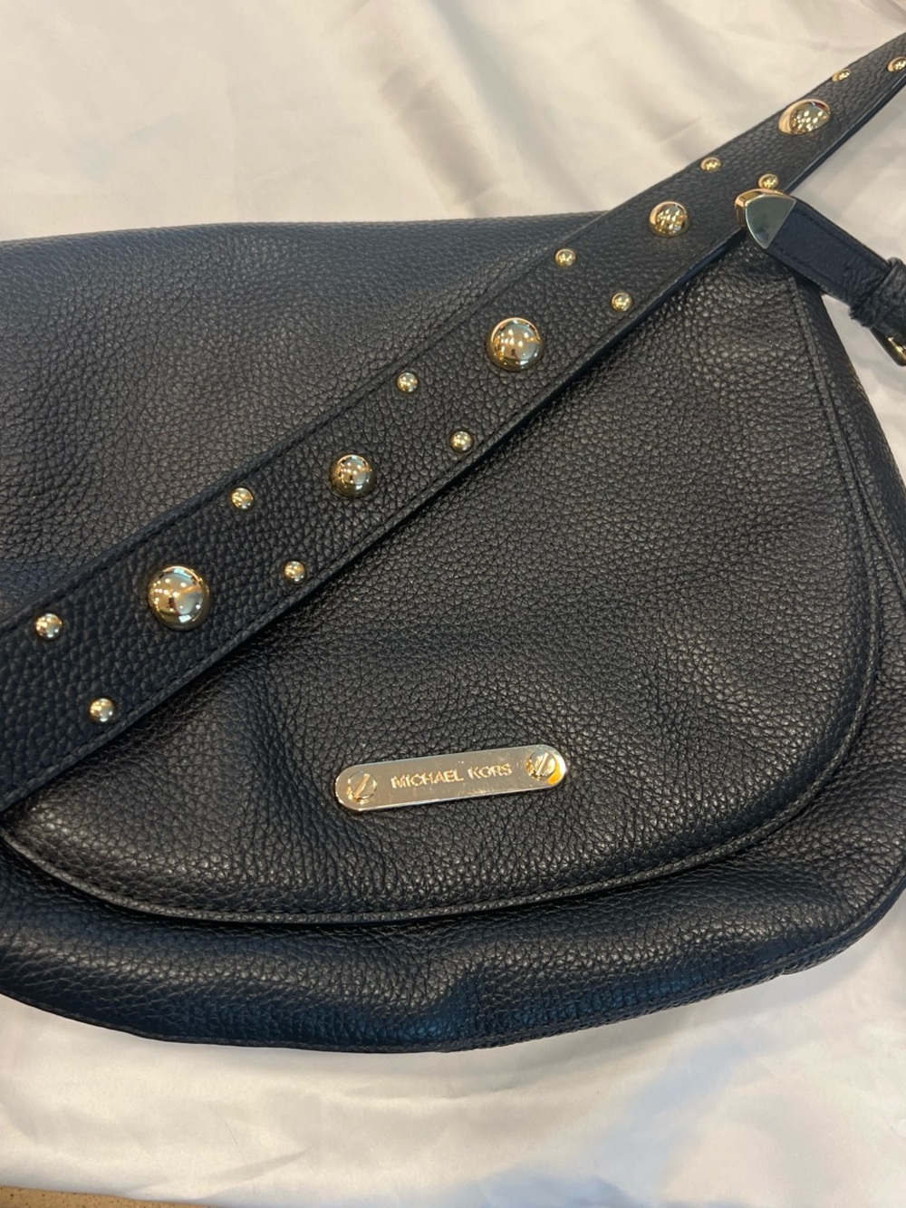 Michael Kors Black Pebbled Leather Crossbody with Gold Studs